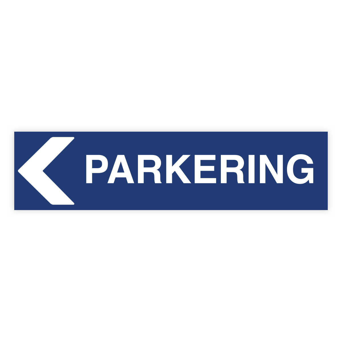 Parkering Pil vänster-skylten har storleken 1000x250mm och tillverkas i materialet Aluminium 2mm. Denna standardskylt kan anpassas så att du kan skapa din egen version av skylten.
