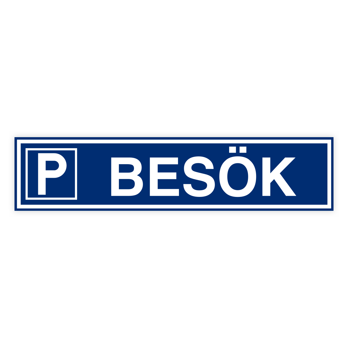 Parkering besökande-skylten har storleken 650x150mm och tillverkas i materialet Aluminium 2mm kantvikt. Denna standardskylt kan anpassas så att du kan skapa din egen version av skylten.